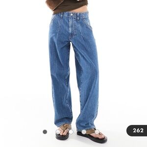 ASOS DESIGN pleated tapered jean in clean mid blue